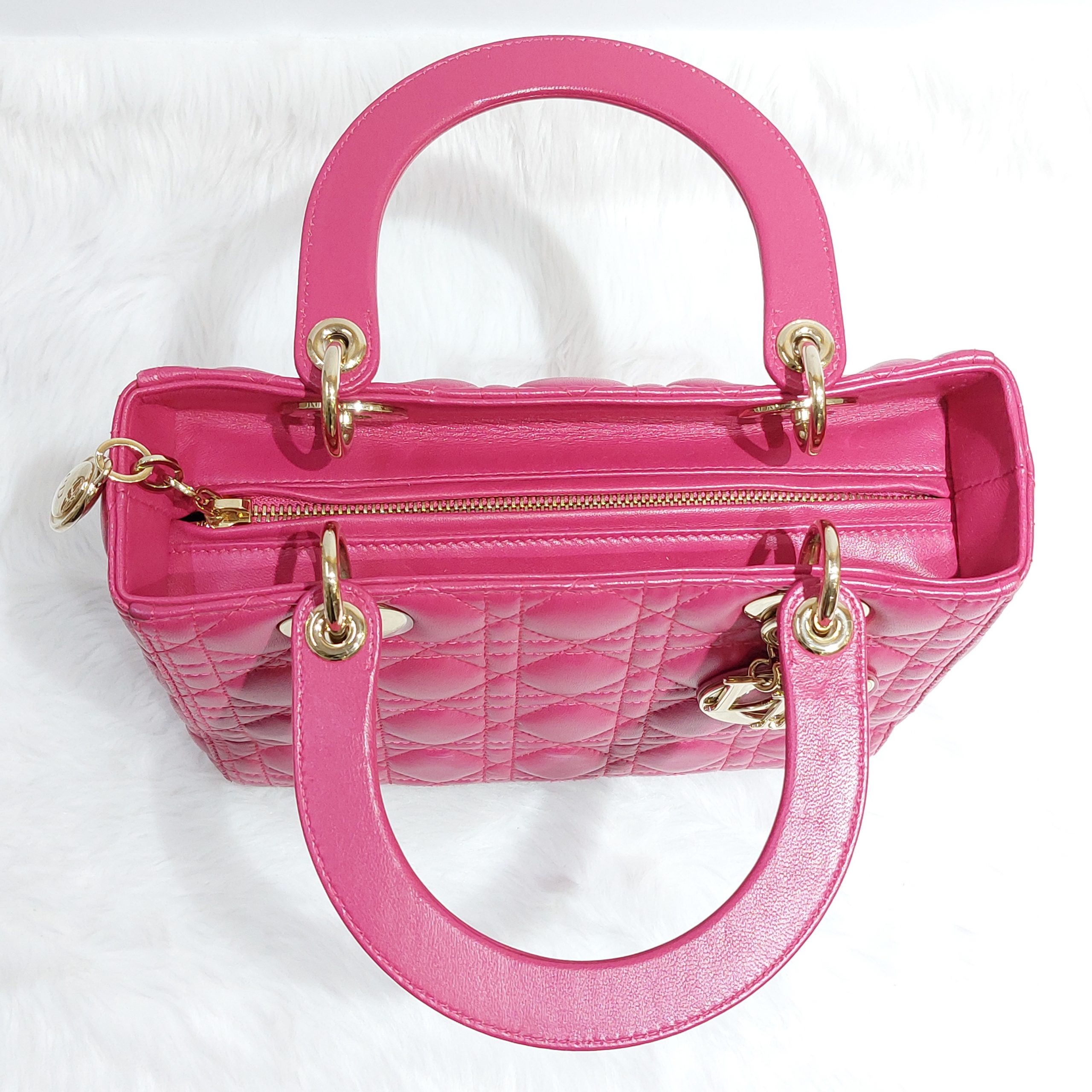 Pre-owned Christian Dior Medium Lady Dior Tote Fuchsia Lambskin Silver –  Madison Avenue Couture