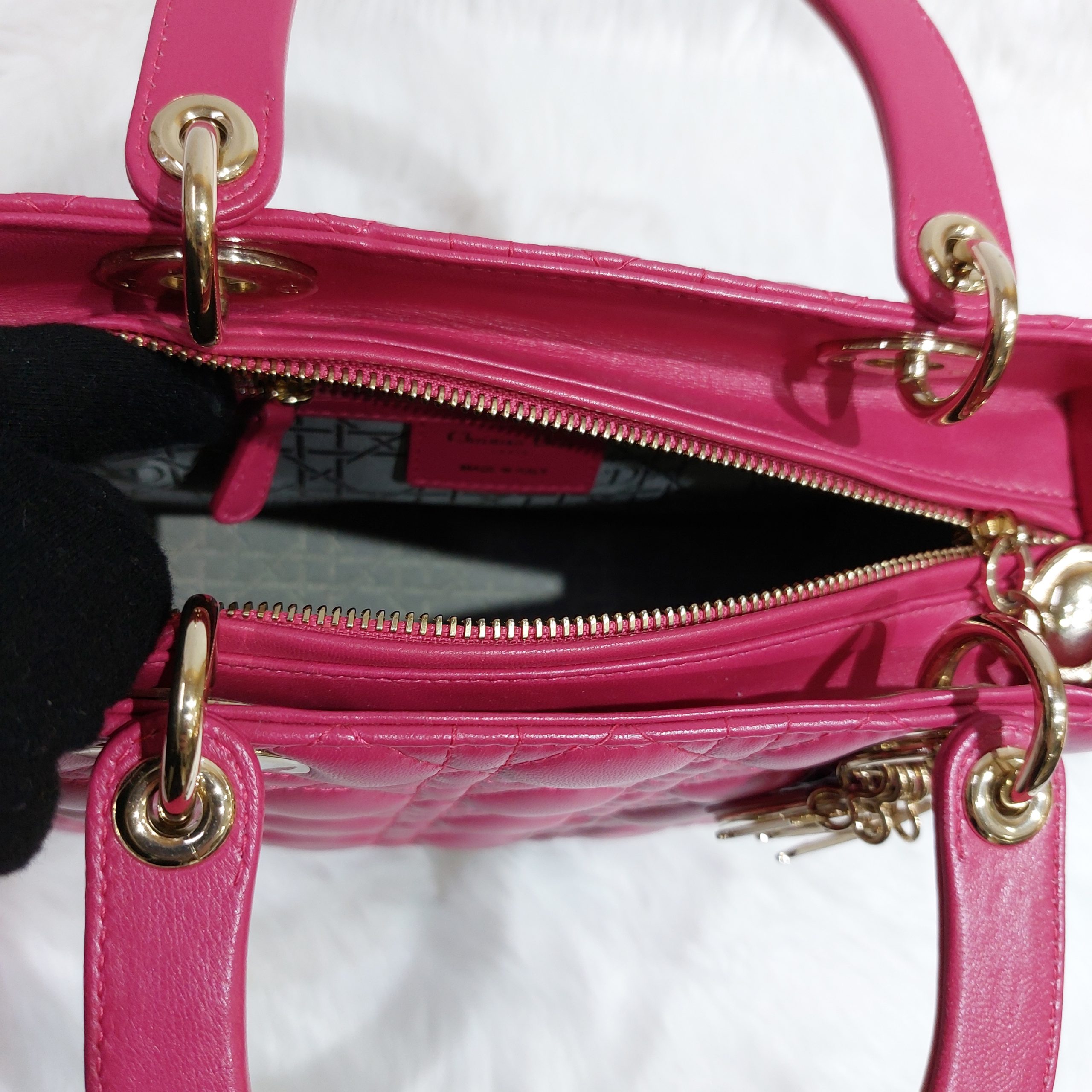 Christian Dior Lady Dior Nano Bag in Lambskin Cannage Fuchsia