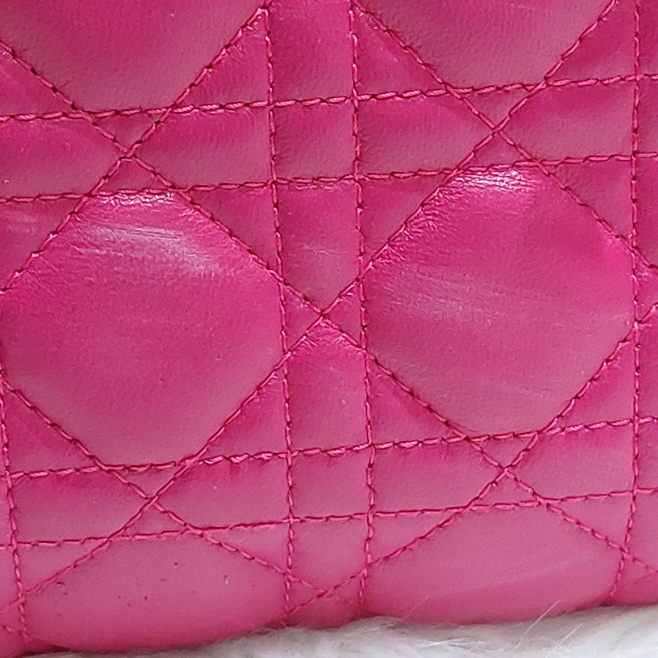 Christian Dior Lambskin Cannage Large Lady Dior Fuchsia