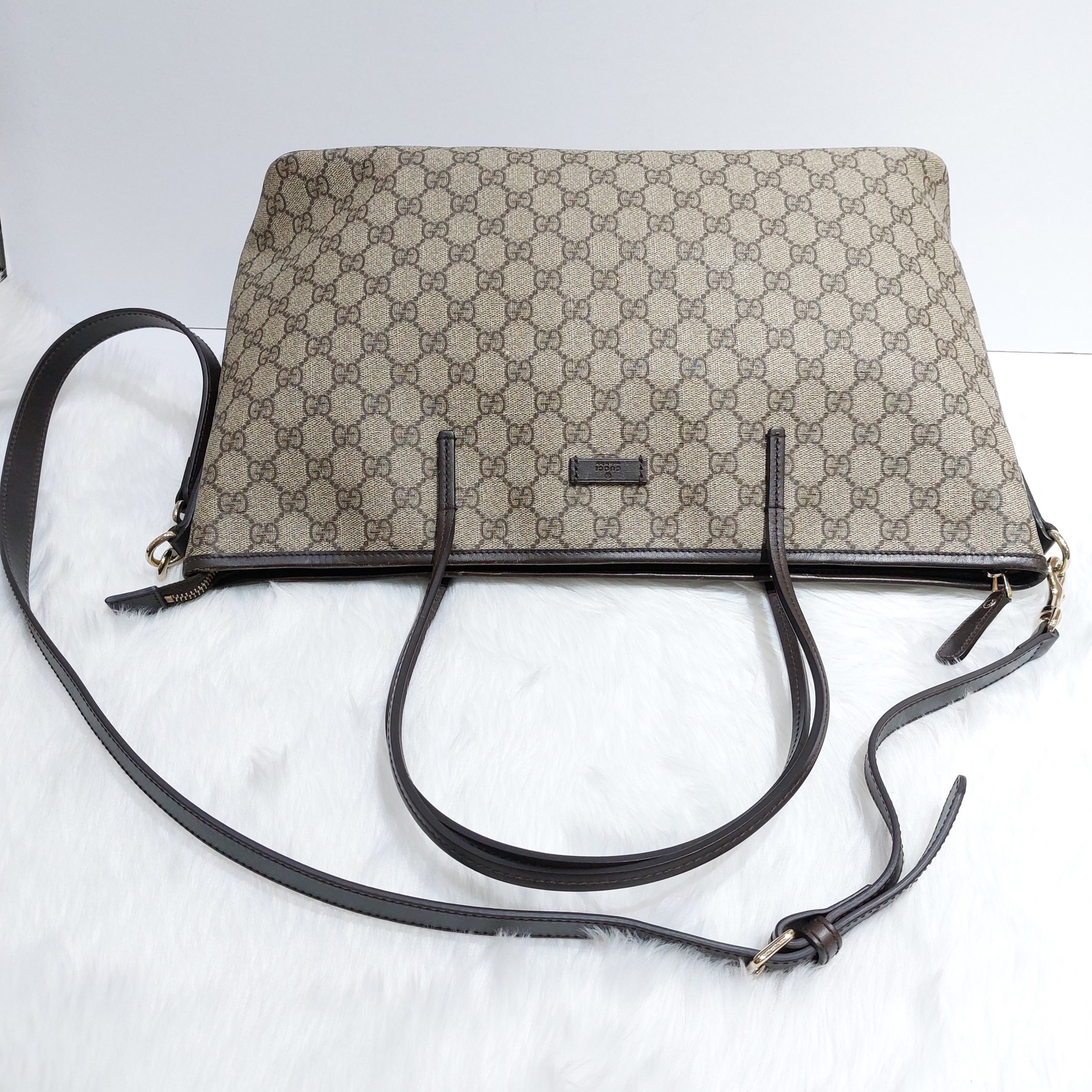 GUCCI GG Supreme Monogram Small Zippered Tote Dark Brown 1287375