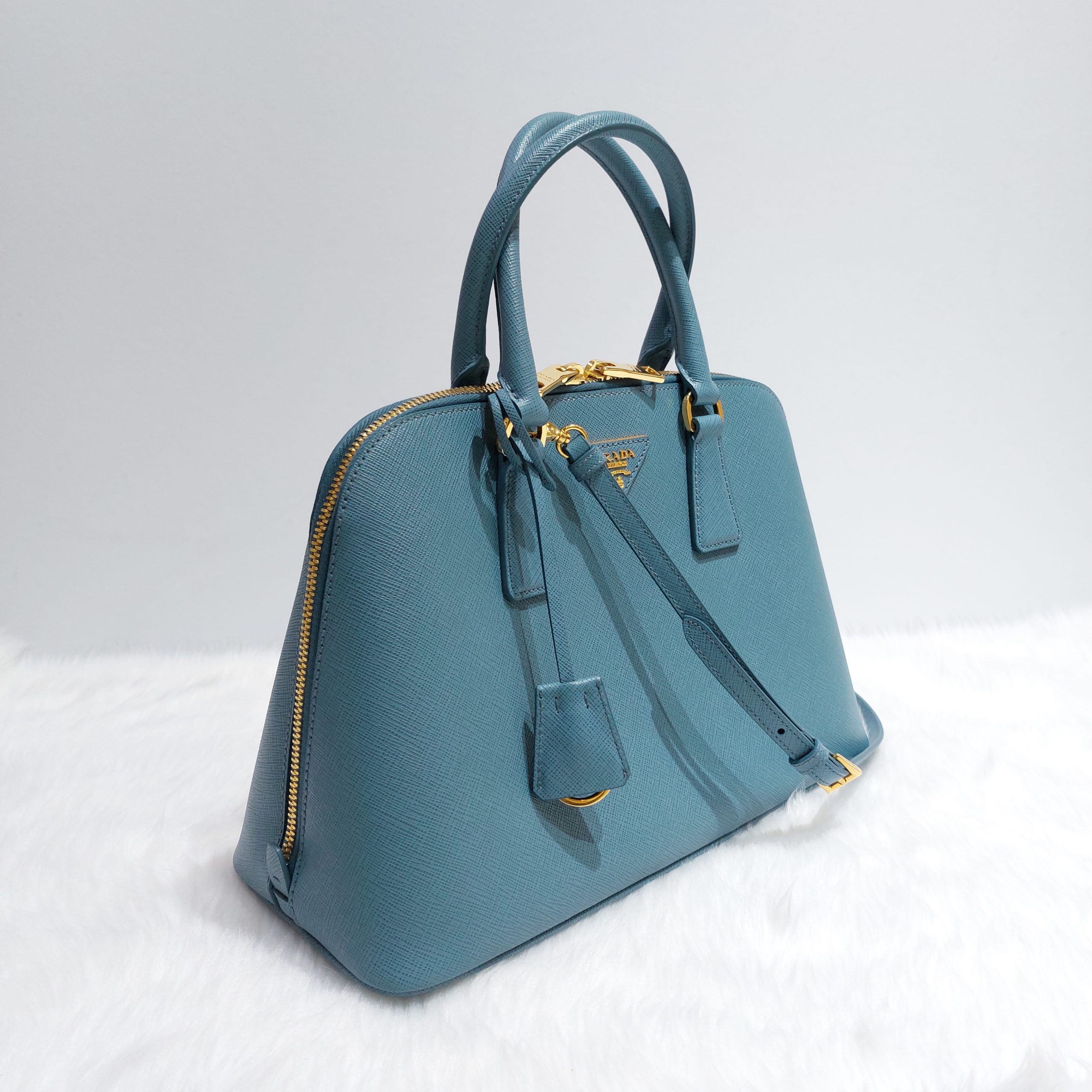 Prada Indigo Blue Saffiano Leather Top Handle Bag