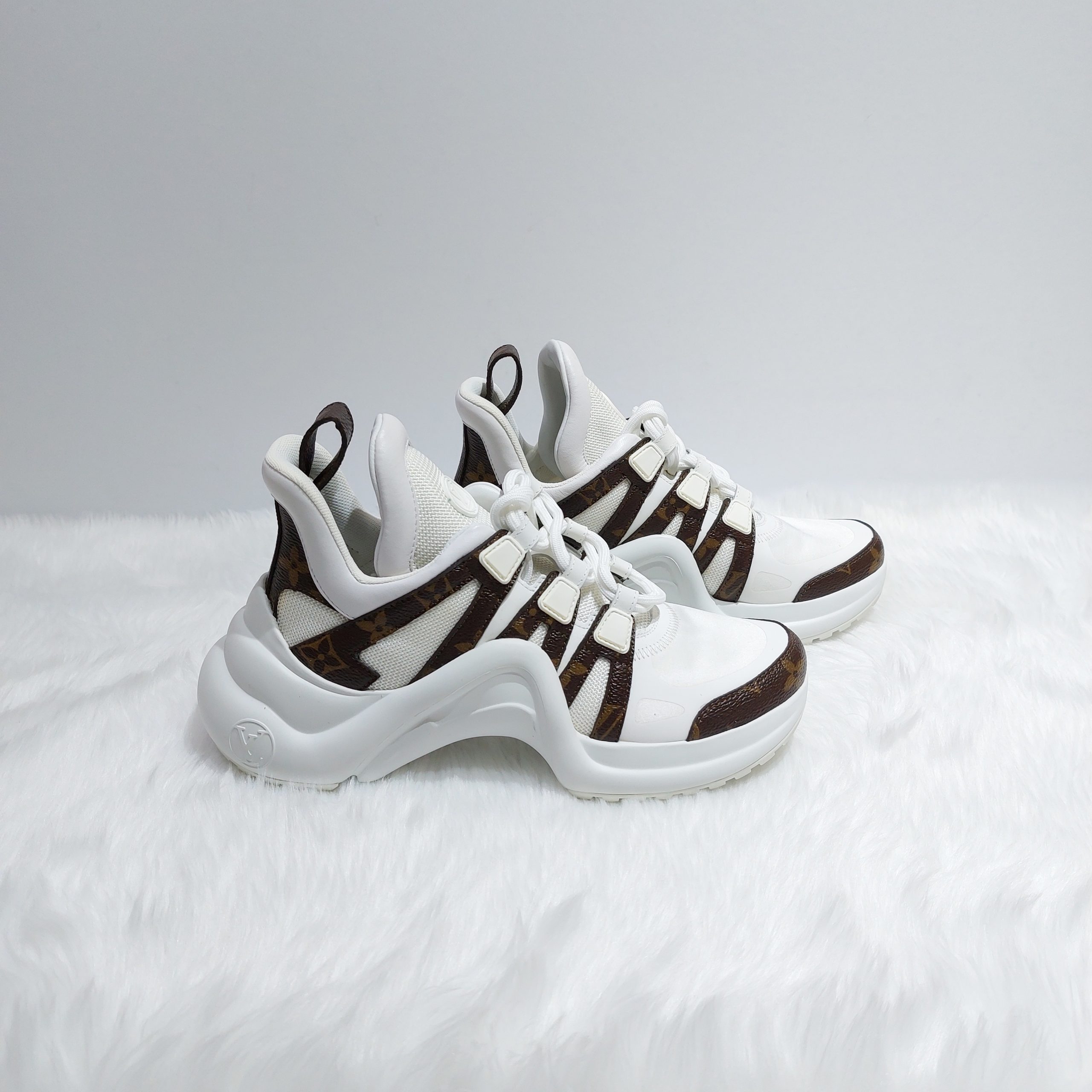 Louis Vuitton Off-White/Brown Mesh and Monogram Coated Canvas Archlight  Low-Top Sneakers Size 36.5