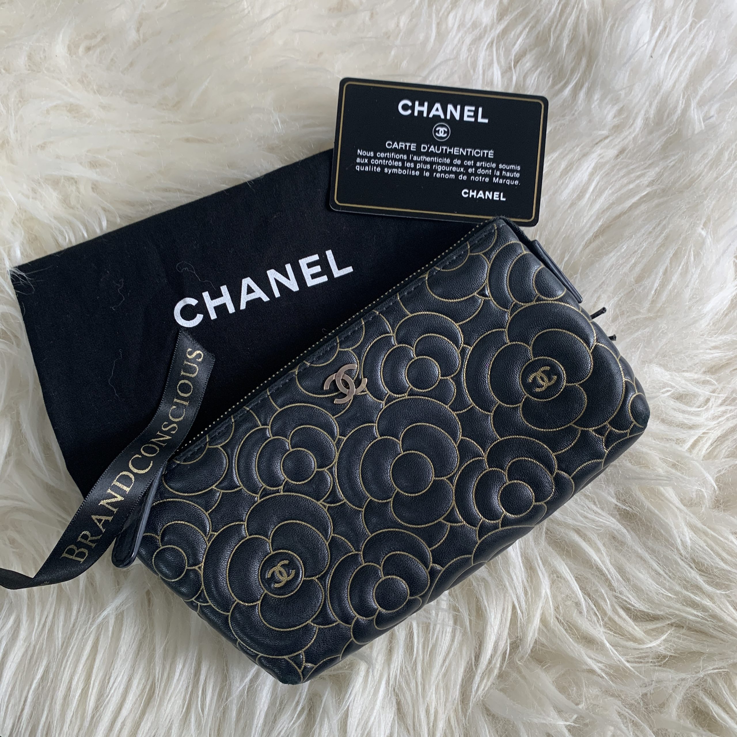 Chanel Silver Lambskin Leather Camellia Pochette Bag Chanel