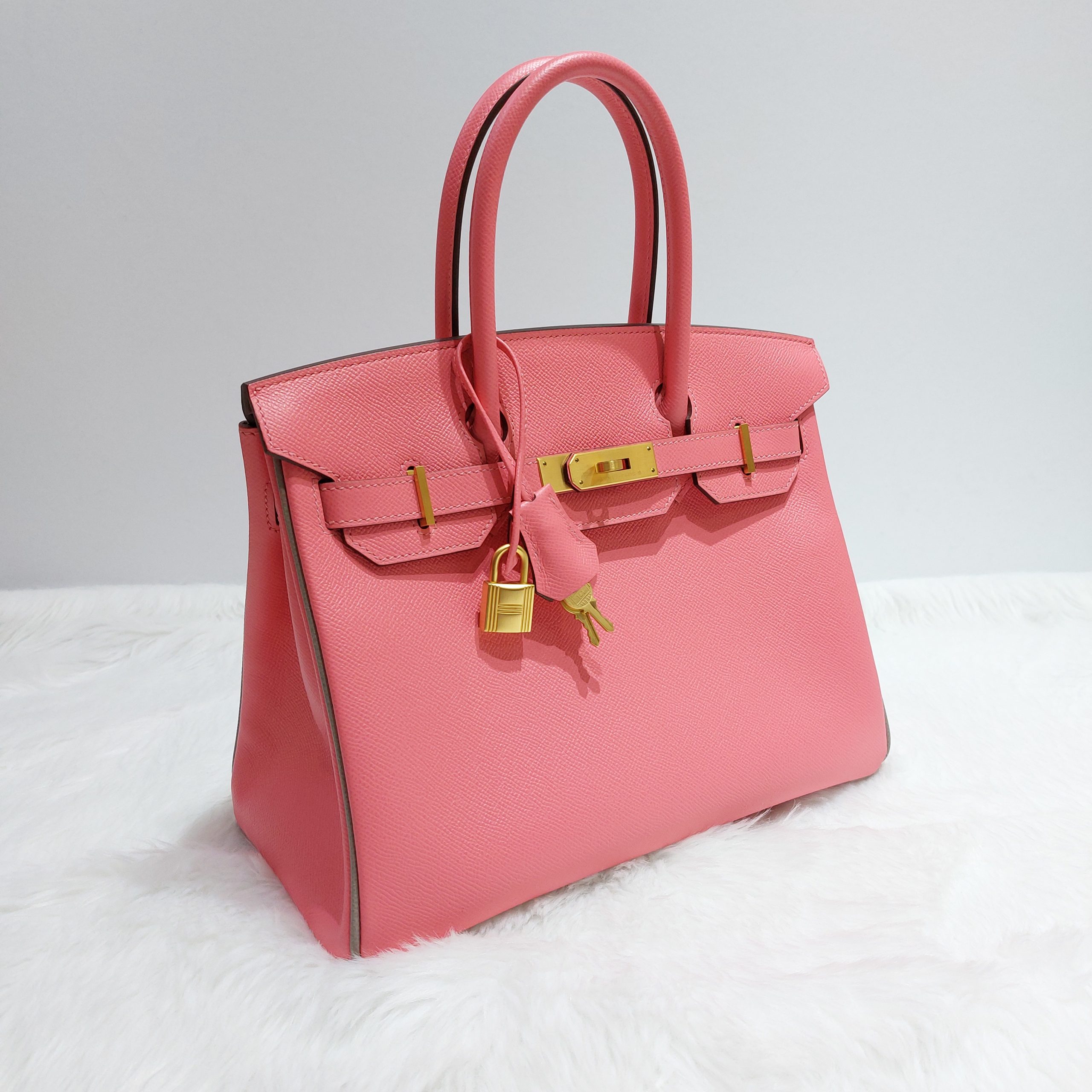 HERMES Rose Azalee and Gris Clair Wool Birkin 40cm