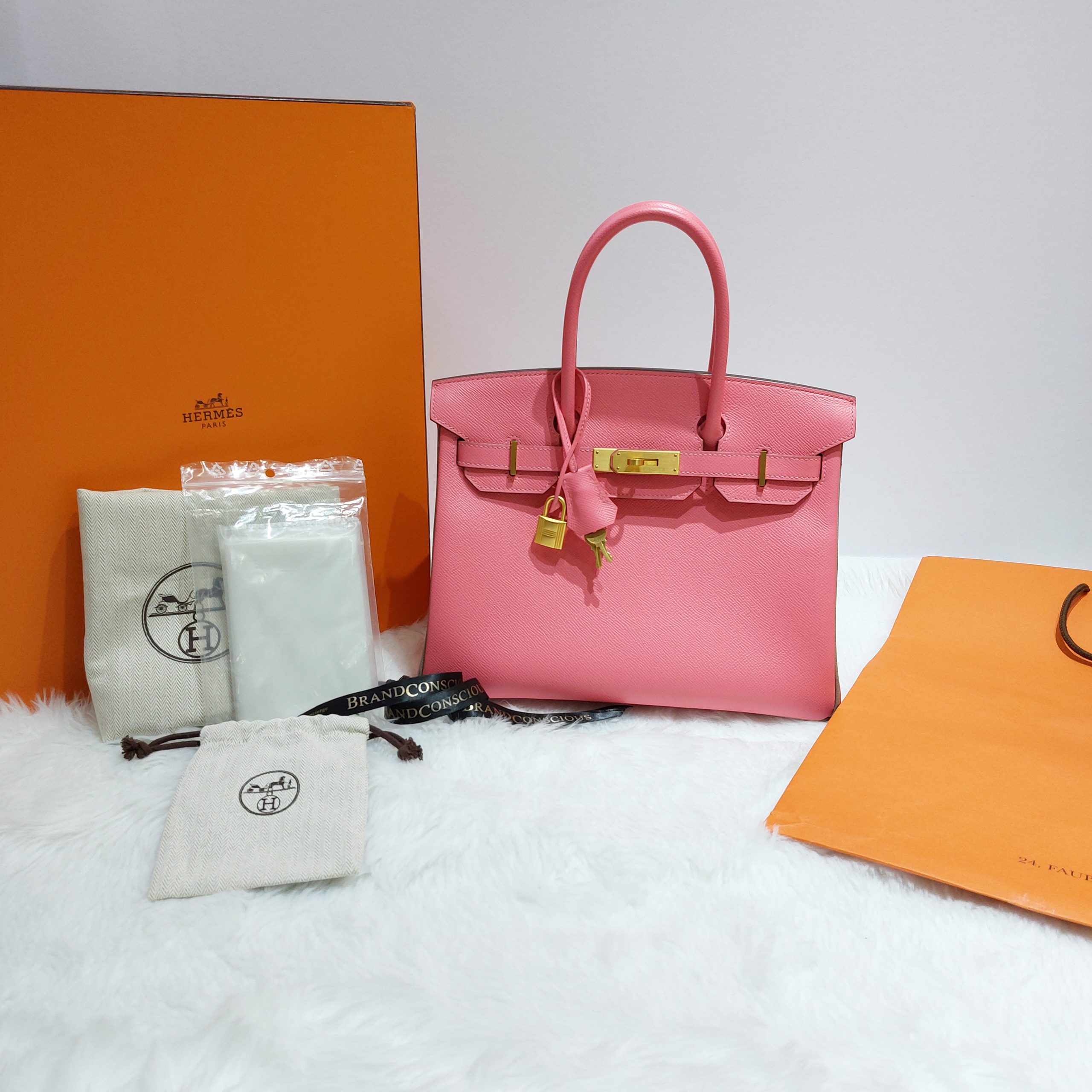 HERMES Rose Azalee and Gris Clair Wool Birkin 40cm – Yafa Signed Jewels