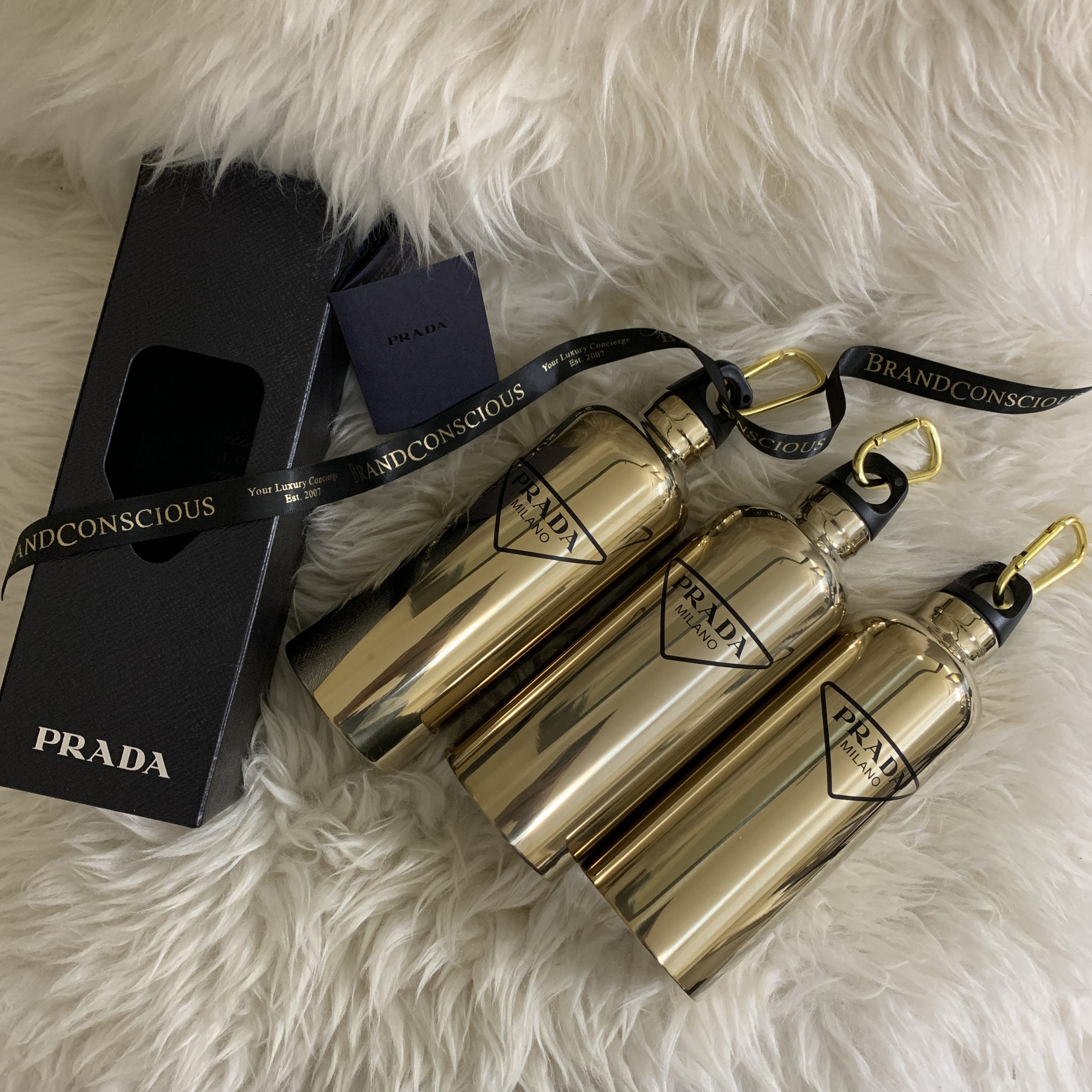 Prada 2UH003 Gold/Black Stainless Steel 500ml Water Bottle - BrandConscious  Authentics