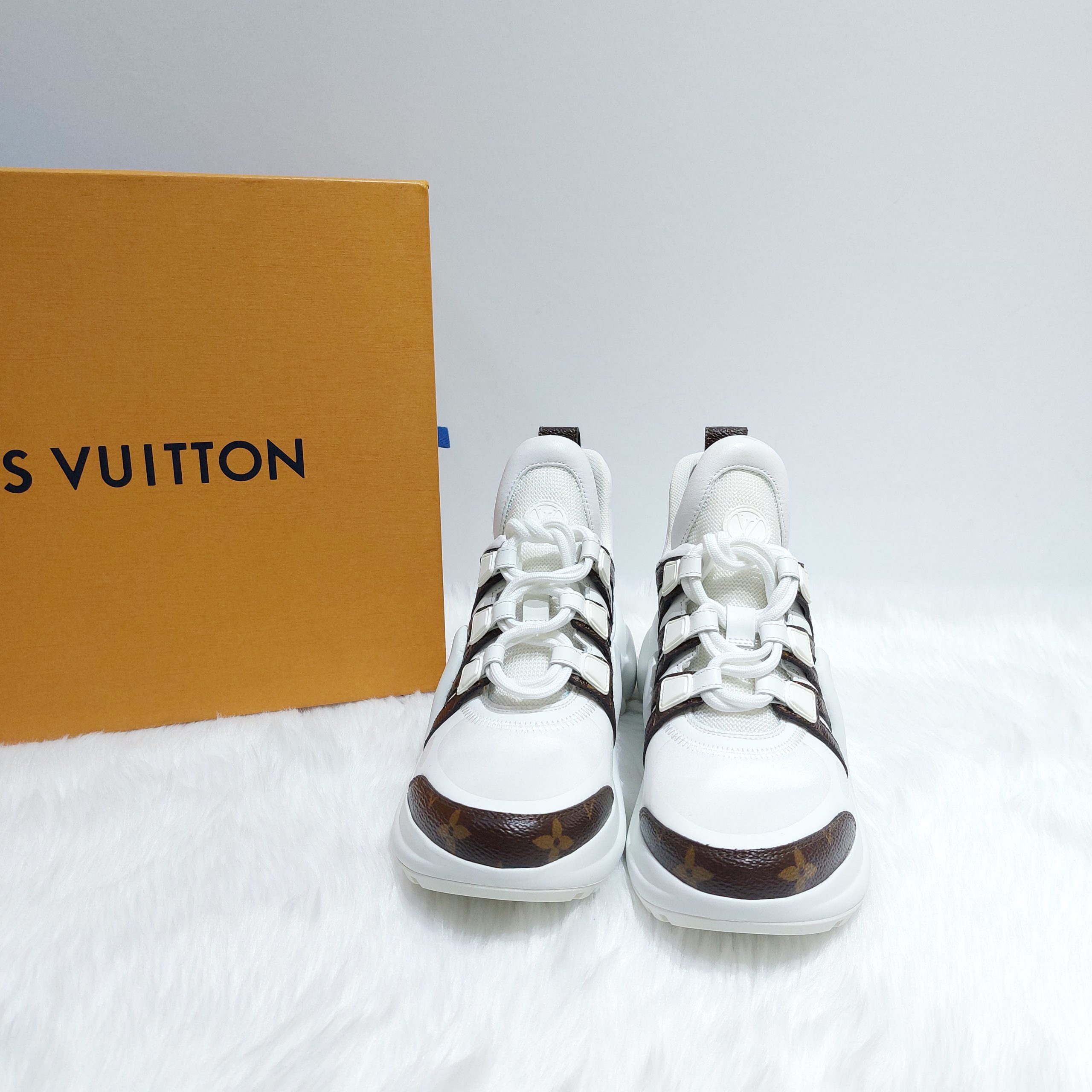 Louis Vuitton Off-White/Brown Mesh and Monogram Coated Canvas Archlight  Low-Top Sneakers Size 36.5