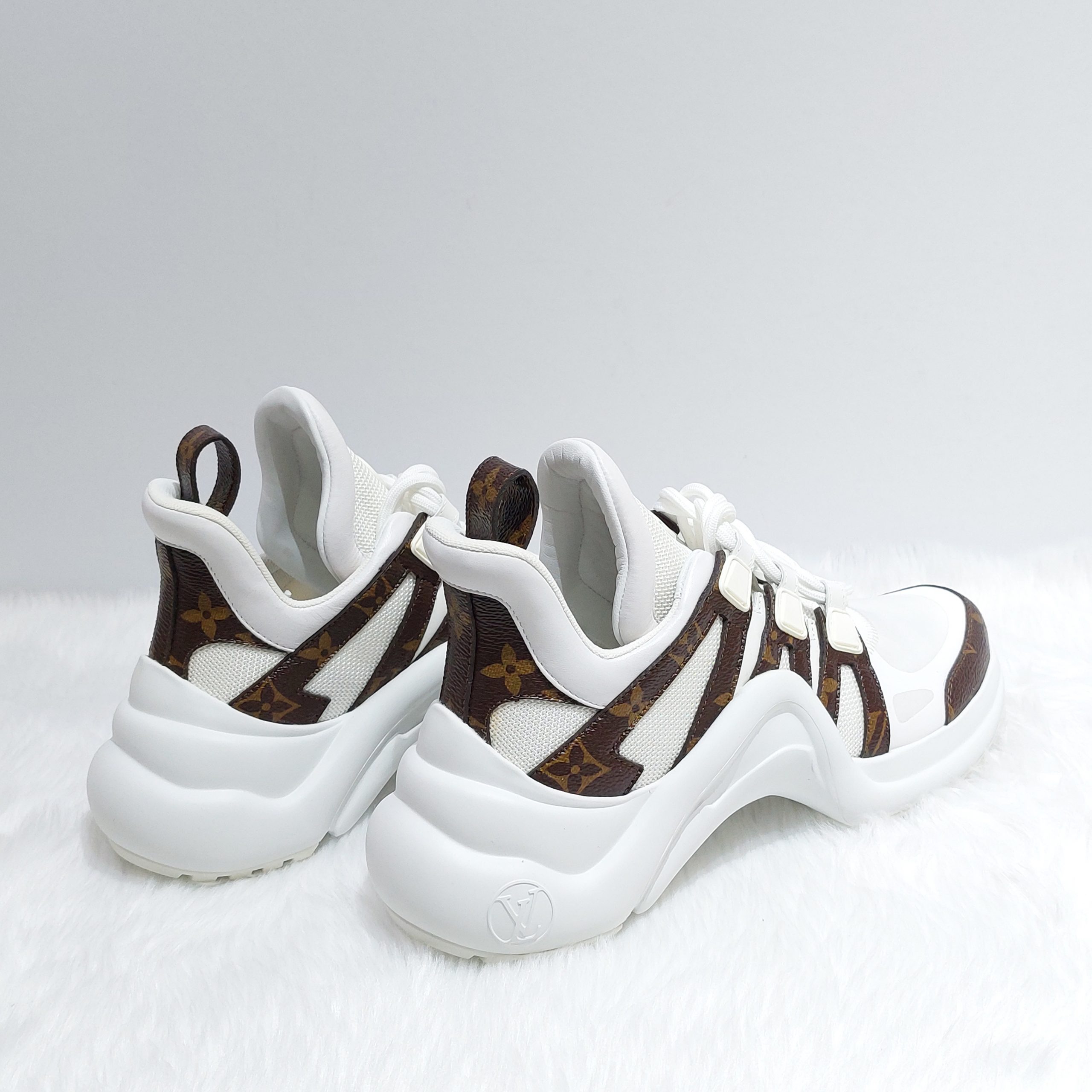 Louis Vuitton Off-White/Brown Mesh and Monogram Coated Canvas Archlight  Low-Top Sneakers Size 36.5