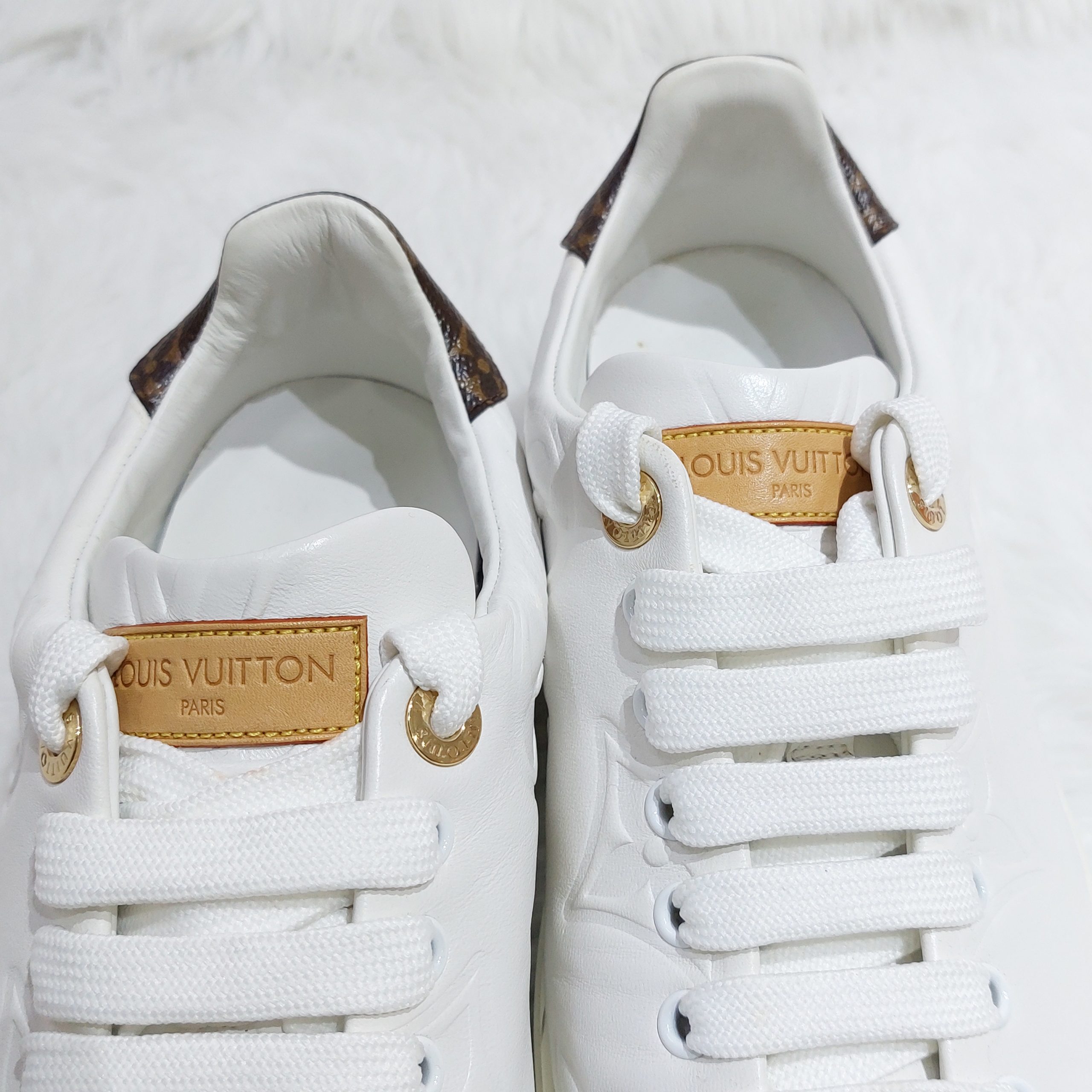 Louis Vuitton Women's Time Out Sneakers Monogram Print Leather White 2034483