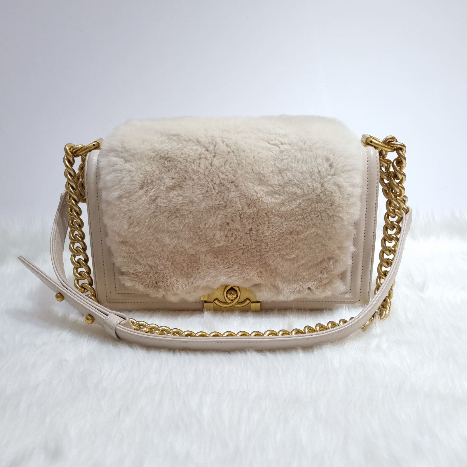 Chanel Vintage Chanel Gray Lapin Fur x Suede Leather Hand Tote Bag