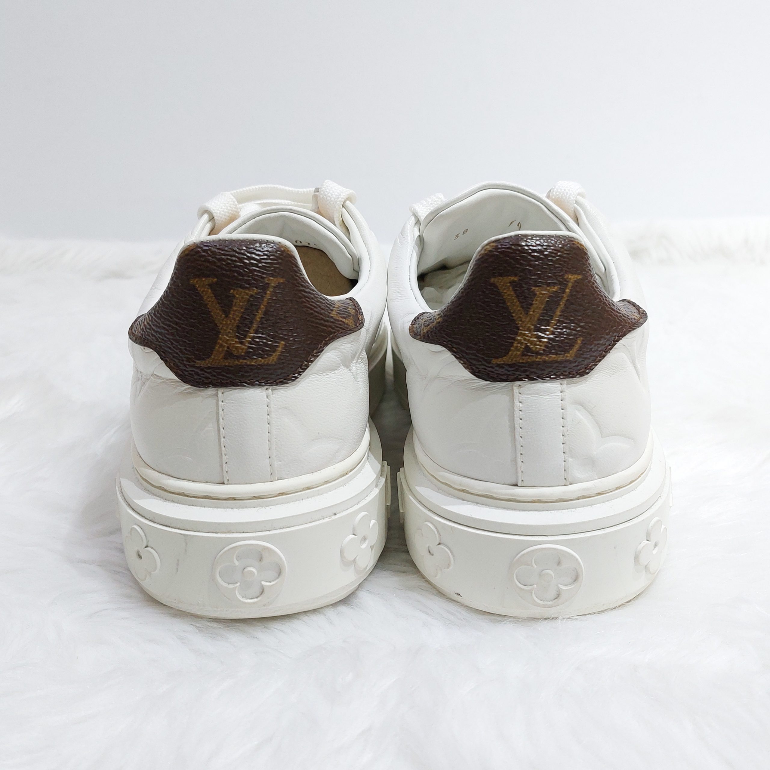 Louis Vuitton Women's Time Out Sneakers Monogram Print Leather White 2034483