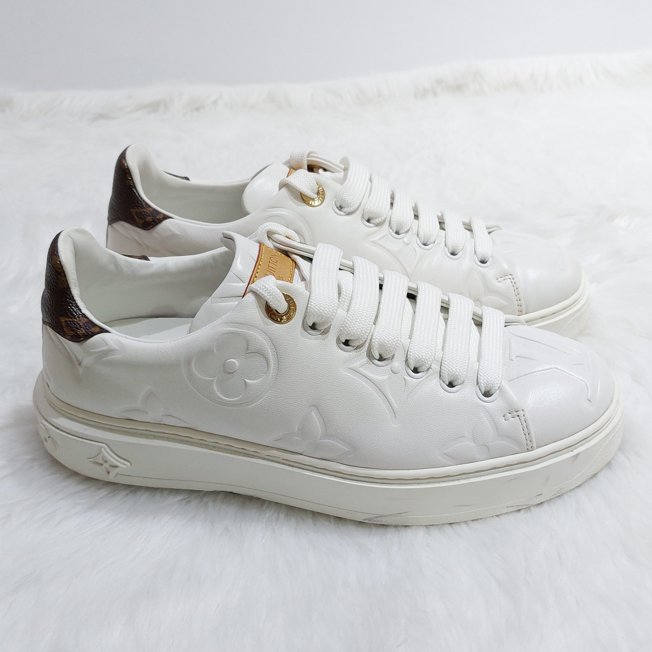 Louis Vuitton Lambskin Embossed Monogram Time Out Sneakers 38