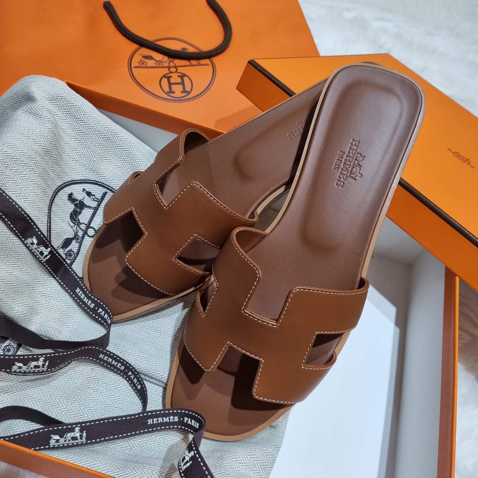 Hermes Oran Sandal Gold Box Calfskin Leather