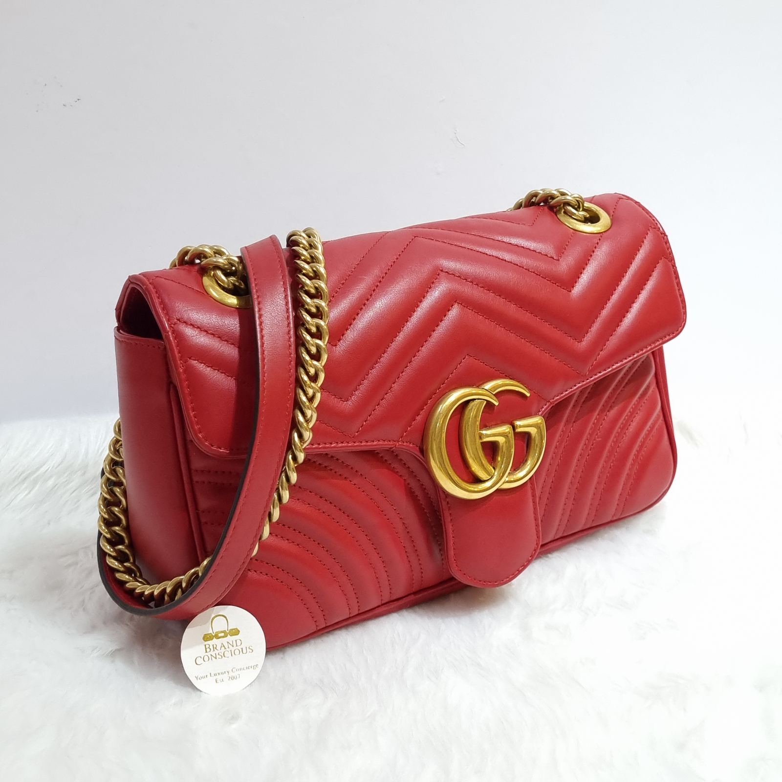 Gucci Calfskin Matelasse Small GG Marmont Shoulder Bag Hibiscus Red -  BrandConscious Authentics