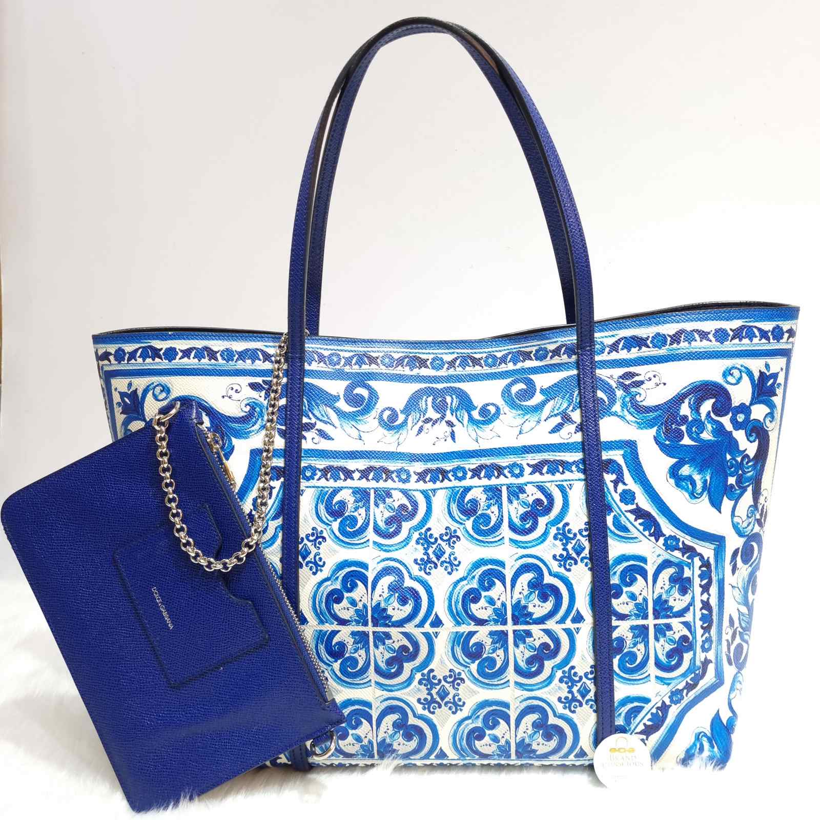 Dolce & Gabbana Blue Majolica Print Calfskin Large Escape Bag -  BrandConscious Authentics