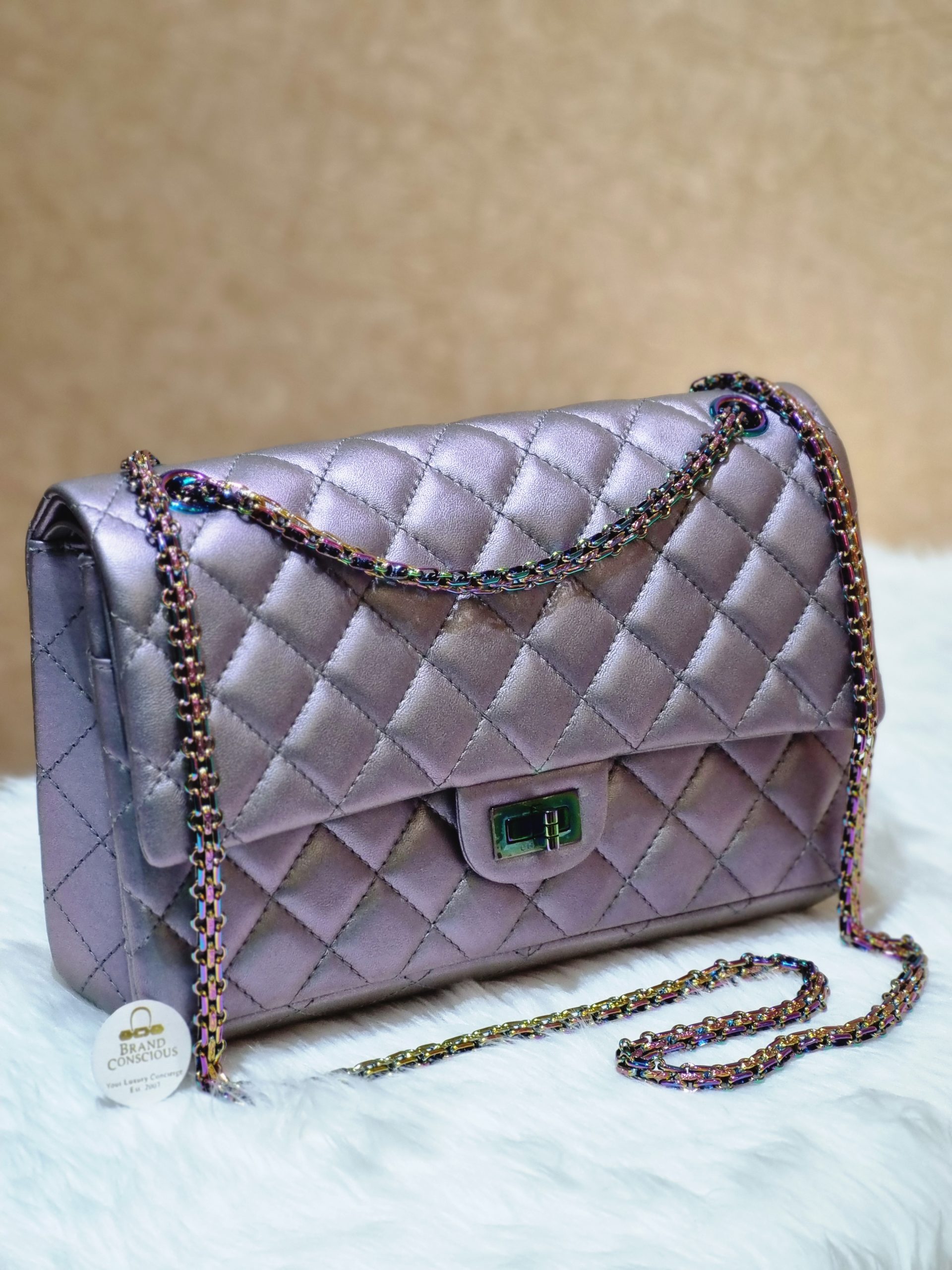 Chanel Lambskin Rectangular Mini Flap Iridescent Blue SHW  DESIGNER  TAKEAWAY BY QUEEN OF LUXURY BOUTIQUE INC