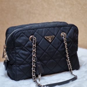 Prada Womens Black Tessuto Nylon Quilted Shoulder Bag 1BB903 