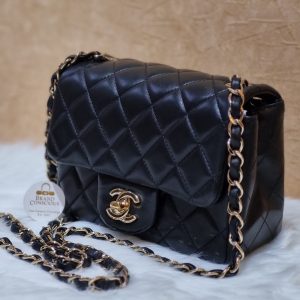 Chanel 2.55 Double Flap Medium Chain Shoulder Bag Black Lambskin H12