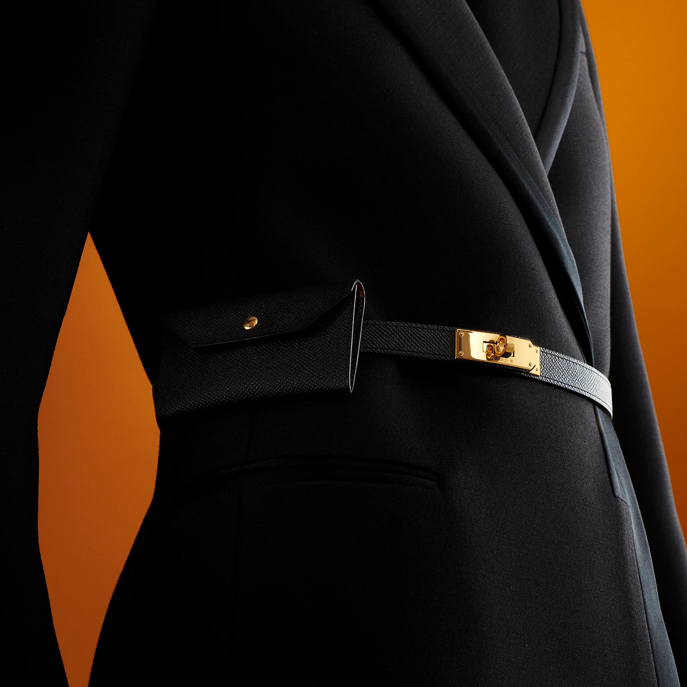 Hermes Kelly Pocket 18 Quadrige Belt Black Epsom Gold Hardware