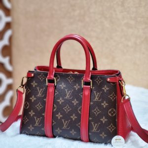 Louis Vuitton Soufflot BB Small Satchel Crossbody Monogram Brown Cerise Red