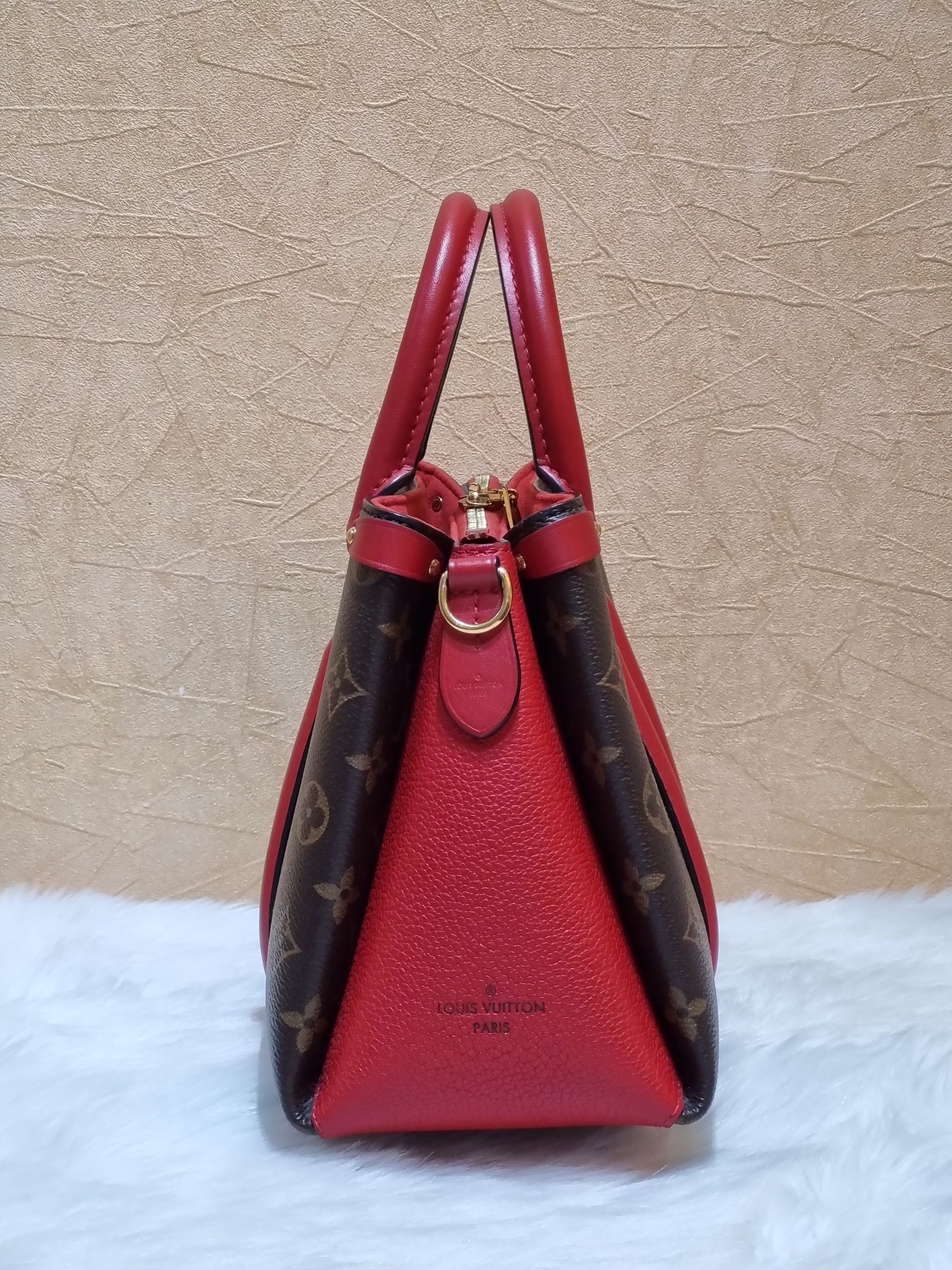 Louis Vuitton Soufflot BB Small Satchel Crossbody Monogram Brown Cerise Red  – Gaby's Bags