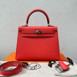 Replica Hermes Kelly Sellier 25 Bicolor Bag in Red and Etain Epsom Calfskin