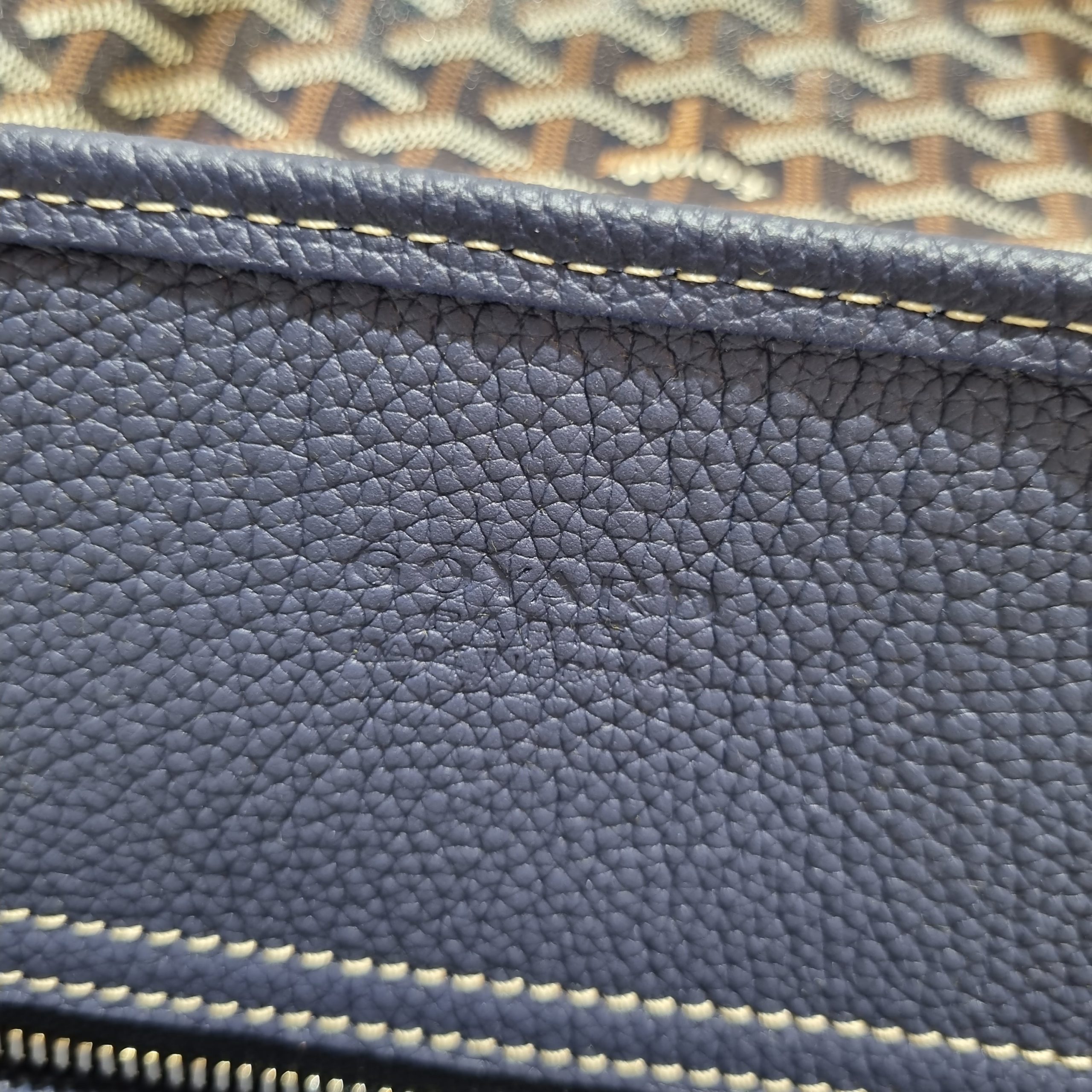 Goyard Blue And Brown Goyardine Canvas, Chevroches Calfskin, And