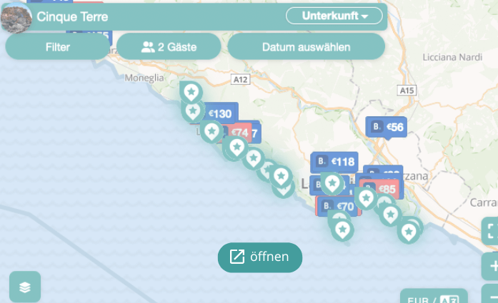Karte Cinque Terre Italien mit Sehenswürdigkeiten