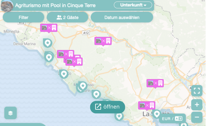 Karte mit Agriturismo mit Pool in Cinque Terre