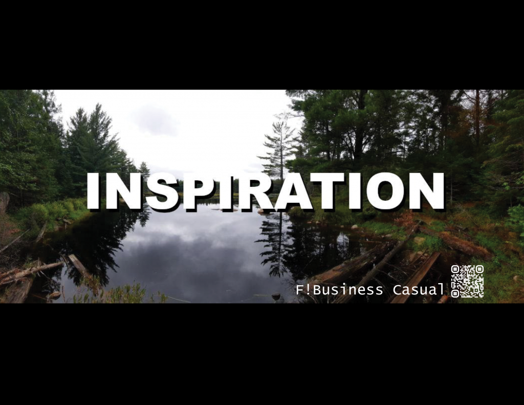 A view of a river with trees lining the banks and the word "inspiration" pasted on top of it