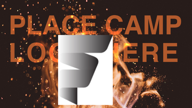 A placeholder image that says "Place camp logo here", with the grey swoop from the Busness Casual logo pasted in the middle .