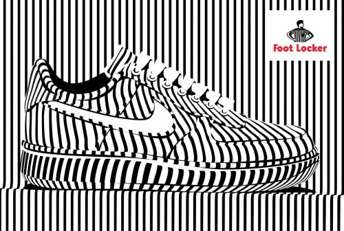 Alex Trochut | Foot Locker | Nike, Converse Shoe Advertisement Poster | Black and White Stripes 002
