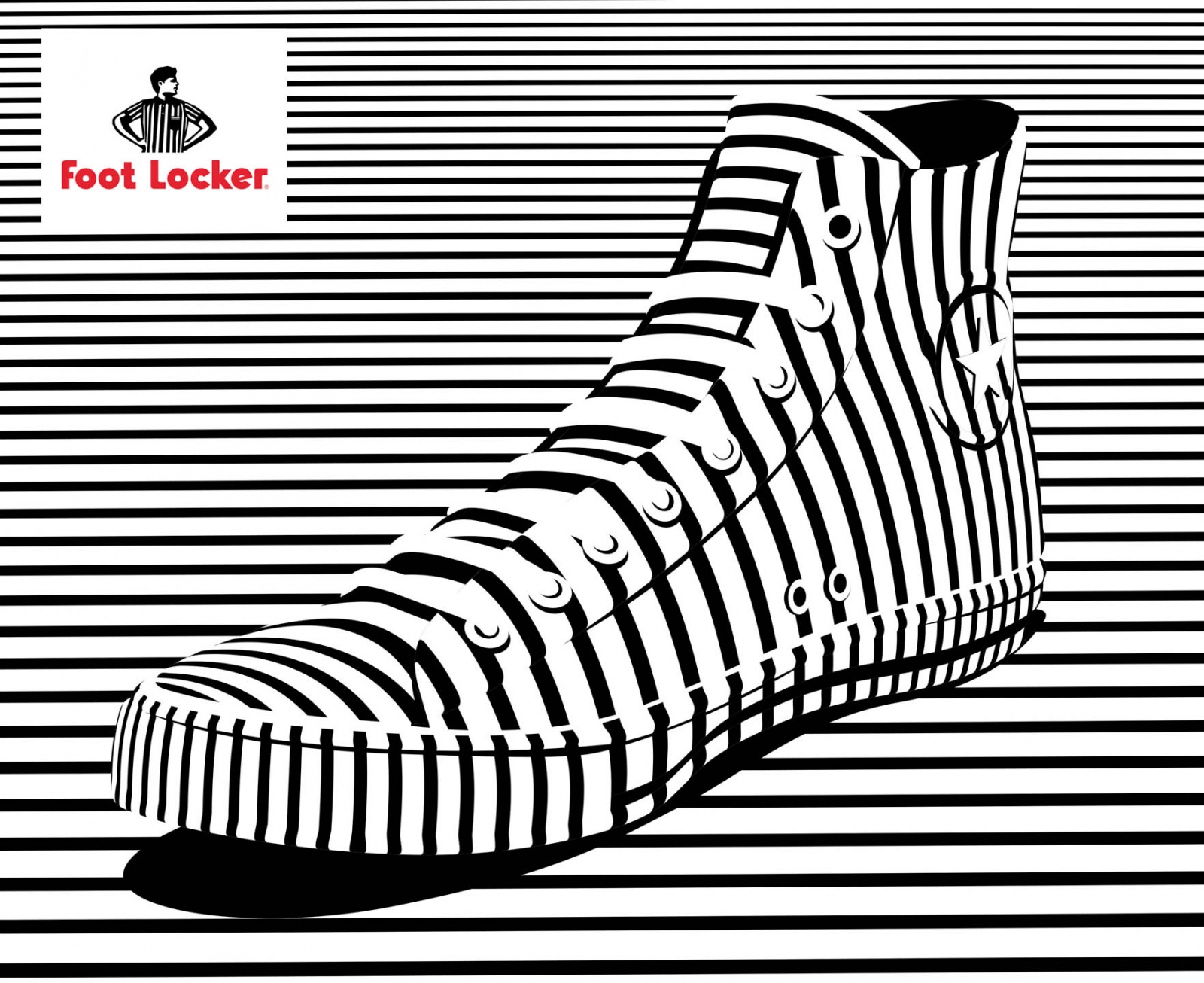 Alex Trochut | Foot Locker | Nike, Converse Shoe Advertisement Poster | Black and White Stripes 004