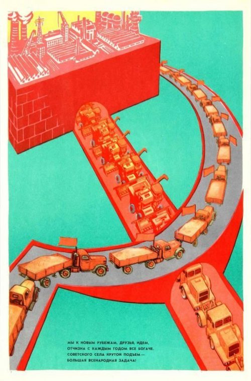 Graphic Design | Propaganda – Soviet Russian Poster 1972 | Red and Teal Hammer and Sickle