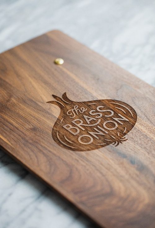 The Brass Onion Wood Print Logo | Restaurant Menu Design and Branding