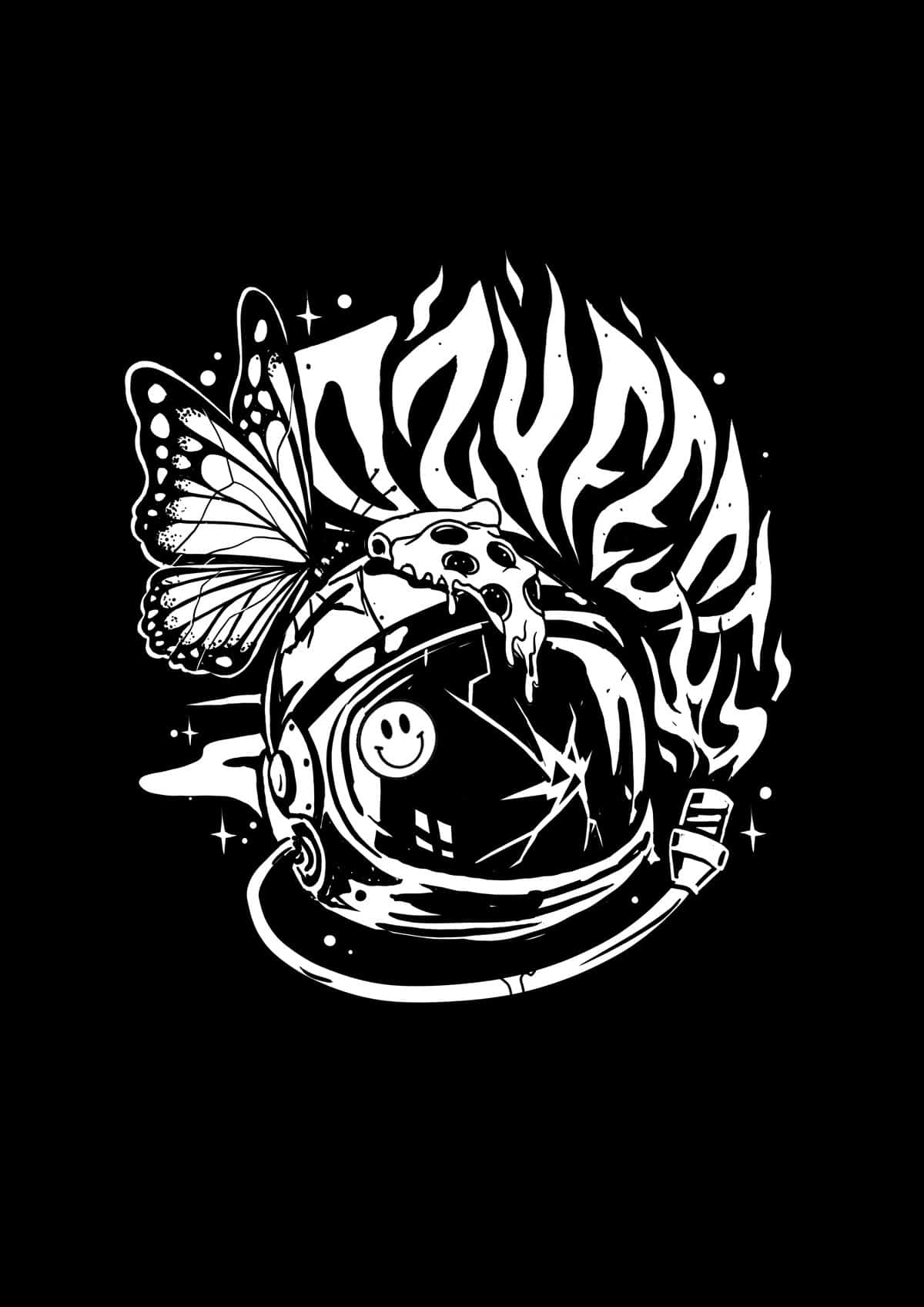 Ozyfest Illustrations – Astronaut Butterfly Black and White 003