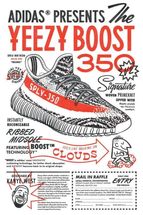 Poster for the Yeezy boost 350 v2. Inspired by retro comic book ads.