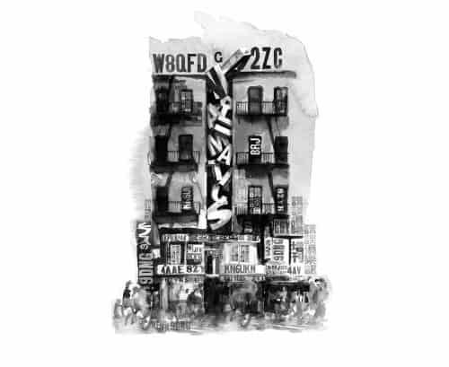 Glenn Wolk – Black and White Water Color Painting Style Designs – In between city bu ...