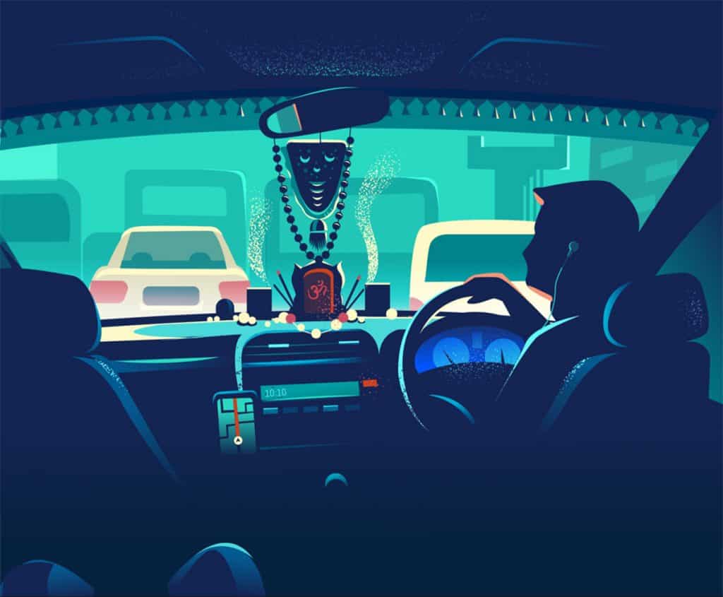 RANGANATH KRISHNAMANI – Illustrations – Bangalore, India – Taxi Cab in Traffic