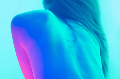 Cold Shell – Futuristic Vibrant Vaporwave Sexy Glowing Blue Naked Female Body