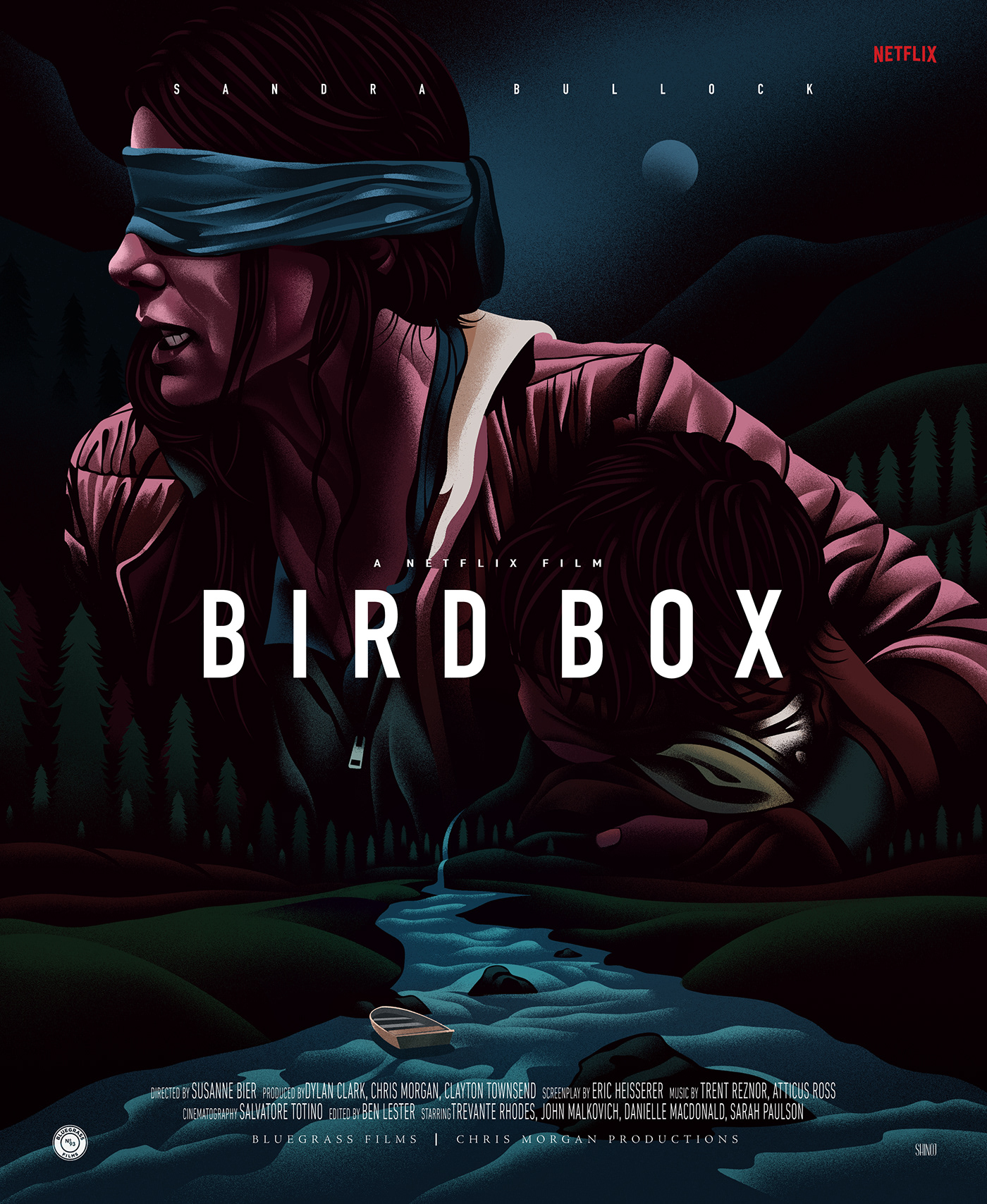 Netflix Bird Box Illustrated Movie Poster Key Art Campfire