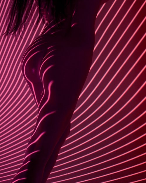 Neon Stripes Projection Seductive Nude Skin Photography