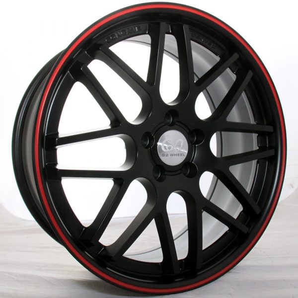 G2 G2-325 20x8.5 Gloss Black with Machine Face and Red Pinstripe