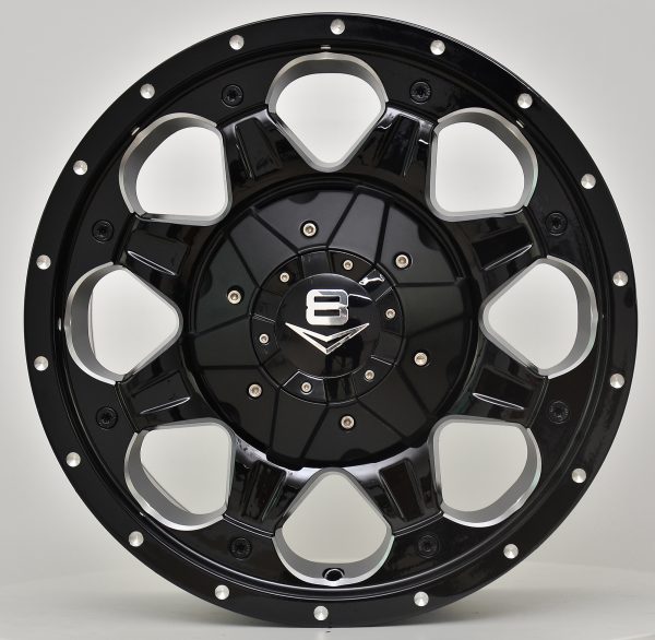 V8 V-7 16x8 Matt Black with Machined Rivets and Milling