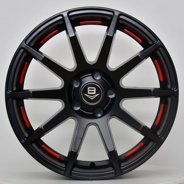 V8 V-41 18x8.5 Matt Black with Red Undercut Circle