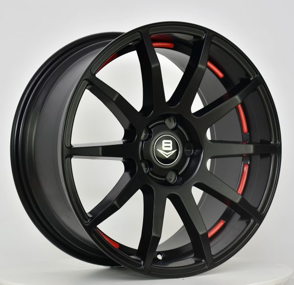 V8 V-41 18x8.5 Matt Black with Red Undercut Circle