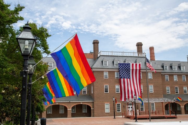 pride flags in Market Square