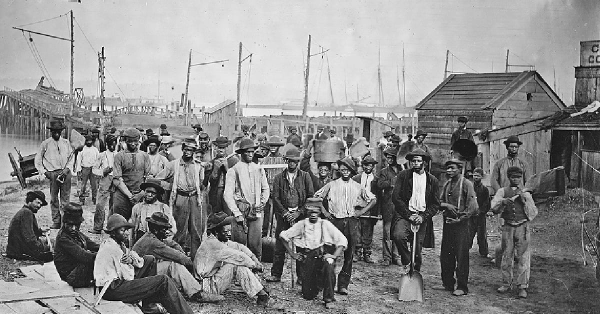 Negro Laborers at Alexandria, near Coal Wharf, ca. 1860-1865, by Mathew Brady. (Courtesy, National Archives and Records Administration, 524820)