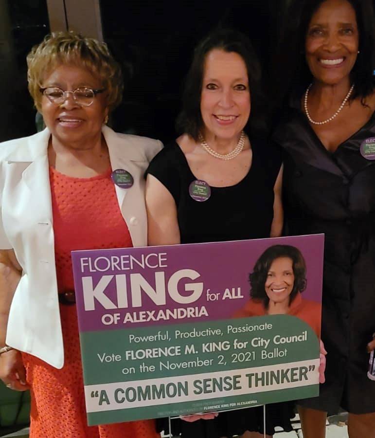 Brenda Alford and Karen O'Gorman with Florence King in August 2021 during one of her City Council campaign events. (Courtesy photo)