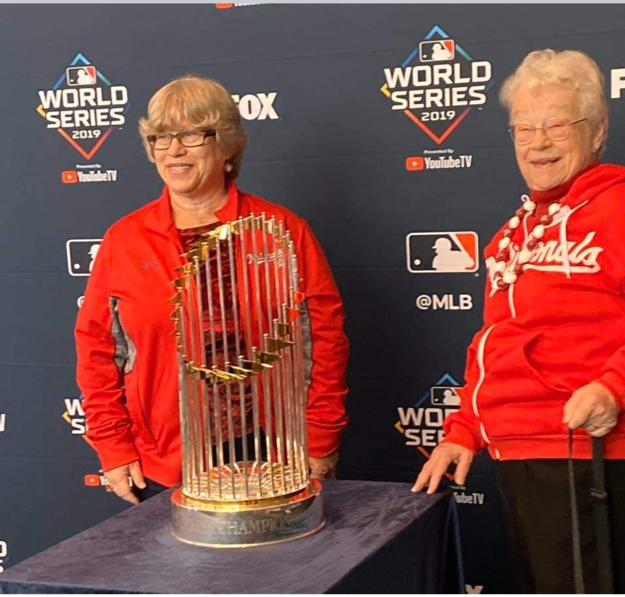 Anna Leider and mom Kit Leider. Of this photo Anna had remarked at the time, "The World Series trophy is a lot bigger than I expected." (Photo: Leider Family Collection)